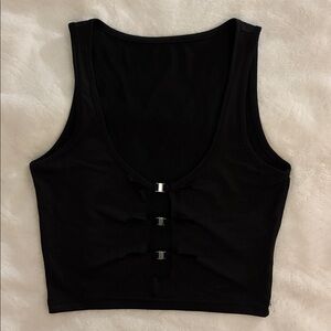 Black Sleeveless Crop Top with Silver accents